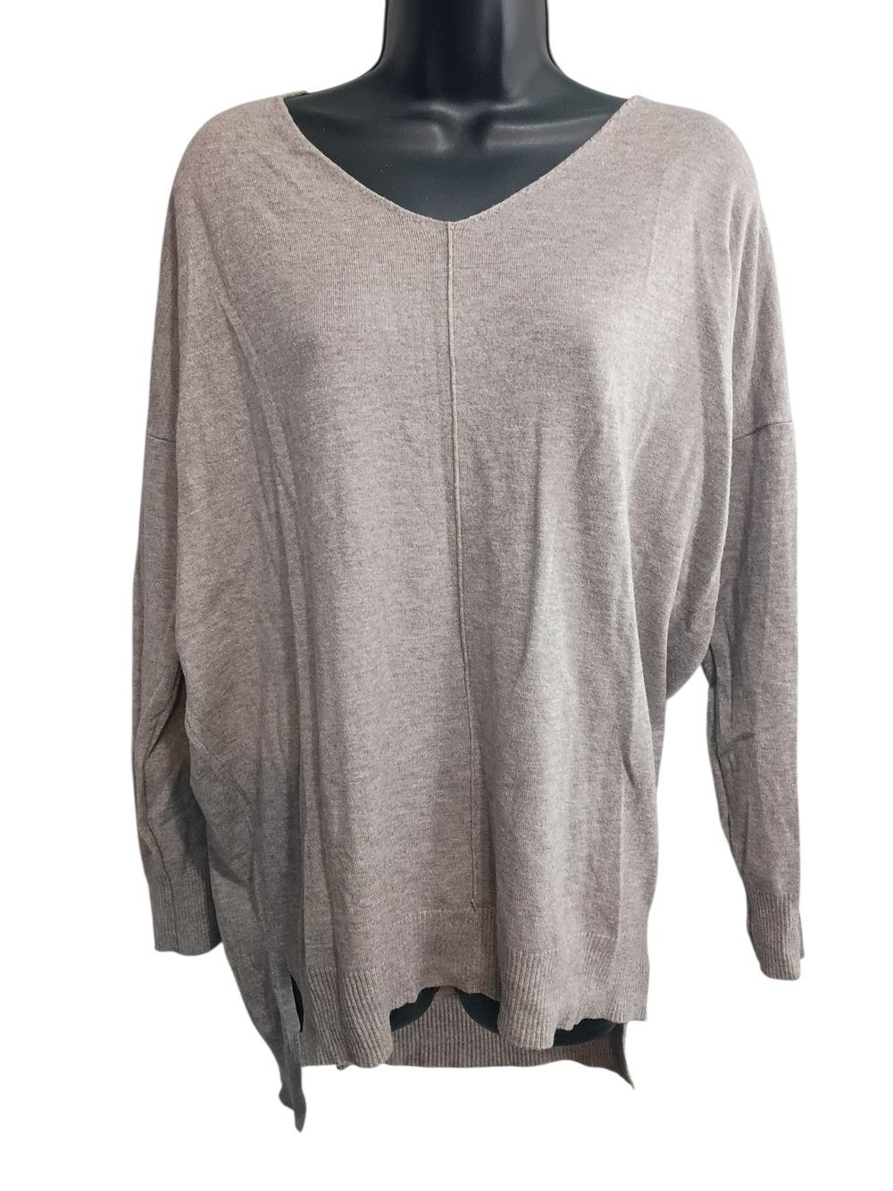 Mod Shirt Small Light Taupe V-Neck Oversized Sweater Casual Minimalist Top